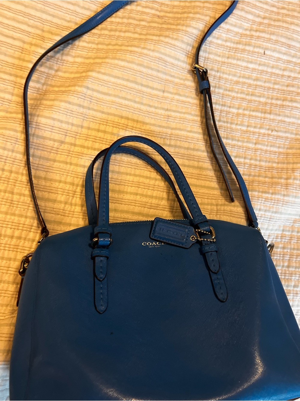 Coach Blue Leather Dome Satchel with Crossbody Strap